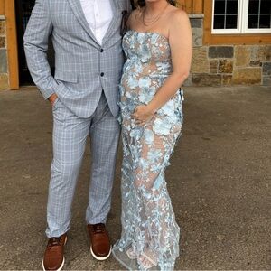 Strapless 3D floral blue dress (Showpo)